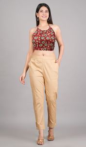 Ensemble en coton marron à motifs floraux, manches trois quarts, dos nu, col rond, taille unique, formel, été, écologique, usage quotidien - Product Image 3