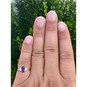Romantic 14k Gold and Rose Gold Plated Amethyst Diamond <b>Ring</b> Adjustable Inlay Engagement <b>Ring</b> with Number Shape - Product Image 4