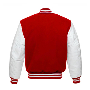 Chaqueta Universitaria con Mangas Blancas y Cuerpo Rojo Escarlata, Chaqueta Universitaria Personalizada con Mangas de Cuero para Hombre - Product Image 3