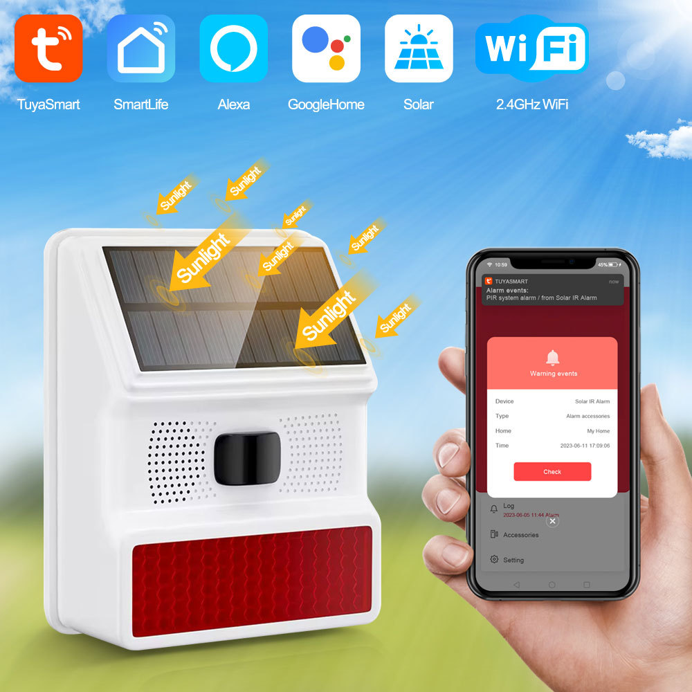 China Manufacture Waterproof Tuya Smart Home Security WiFi Solar Siren with Motion Detection PST-PE523W · image 3