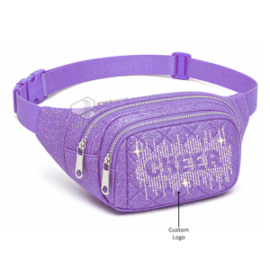 Sac banane personnalisé en PU avec strass et paillettes, brillant, réglable, fermeture éclair, durable et léger pour femme - Product Image 5