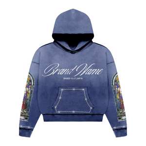 À la mode Acide Lavé Pull À Capuche pour Femmes 100% Coton Vintage Imprimé Applique Broderie Hiver Chaud Côtelé Poignets Marron - Product Image 2