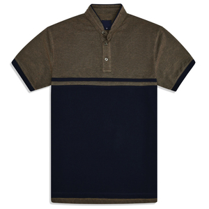 100% algodón tejido camello Color bloque banda cuello camiseta alta calidad sólido transpirable ecológico Logo Casual en blanco para hombres - Product Image 1