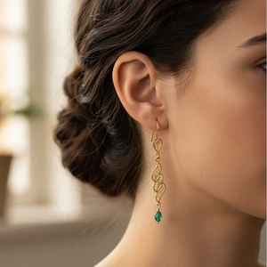 Pendientes colgantes finos de oro de 22 quilates con diseño de filigrana de hoja de hiedra y piedra de la muerte, 5.15g - Product Image 4