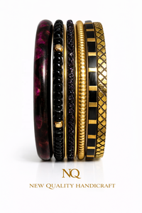 Elegant Designer Bangle Set – <b>Black</b> Resin Gold Plated <b>Bracelets</b> with Crystal Detail, Ladies Fashion Jewelry Bulk - Product Image 6