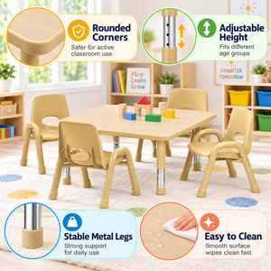 Set Tavolo e Sedie <span class=keywords><strong>Montessori</strong></span> per Bambini con Maniglie Intagliate, Mobili Regolabili per Asili Nido, Scuole Materne e Stanze dei Bambini - Product Image 2