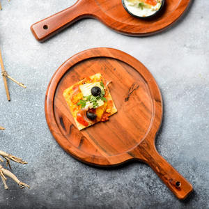 Wholesaler Natural Wooden Round <b>Pizza</b> Serving Tray with Handle for Kitchen Ware & Tabletop <b>Pizza</b> Serving <b>Peels</b> - Product Image 5