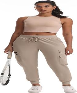 High Quality Sustainable Elastic Waist Drawstring Closer Lightweight Classic Fits <b>Thigh</b> Cargo Pockets Pants for Women - Product Image 5