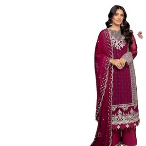 Costume de travail en georgette à broderie complexe pour femmes nouveau nazaréen pakistanais avec bas Salton vêtements indiens et pakistanais - Product Image 1