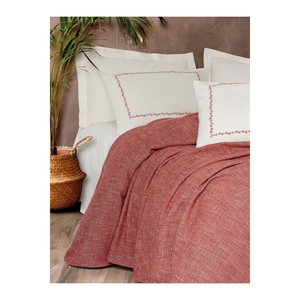Parure de lit en coton égyptien Embrova 300TC 4 pièces pour lit double, couette matelassée unie en chenille tissée bordeaux - Product Image 2
