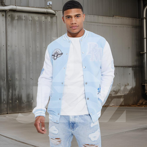 Chaqueta Bomber Deportiva Clásica de Lana para Hombre, Estilo Urbano, Ligera, Teñida, Personalizable, con Cierre de un Solo Botón - Product Image 2