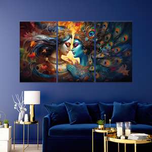 Art Krishna Radha : Toile imprimée hindoue pour décoration murale bohème, LOT DE 3 TOILES - Product Image 1