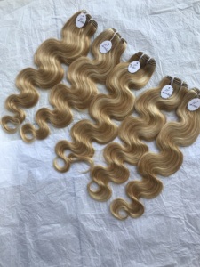Cuticle Aligned Raw Virgin Temple Grade Brazilian Soft and <b>Silky</b> Color No. #27/613 Body Wave Human Hair Bundles Extension Vendor - Product Image 2