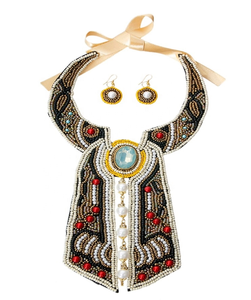 Nouveau concepteur coloré broderie collier boucles d'oreilles ensemble verre perlé bijoux lien chaîne à la mode mode galerie cadeaux pour les filles - Product Image 3