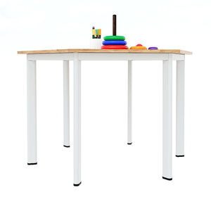 Hexagonal Modern <b>Wood</b> <b>Top</b> Rubber <b>Wood</b> <b>Table</b> with Oval Iron Legs for Home Office and Hotel Use-PSD029 - Product Image 4