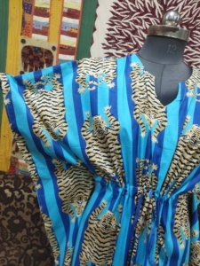 Tigre imprimé coton bio caftan été vêtements de nuit robe plage couvrir bohème vêtements de détente Maxi robe vêtements de nuit fête - Product Image 4