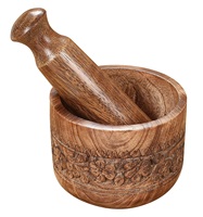 Juego de Mortero y Pilón de Madera Hechos a Mano, Ecológicos, para Cocina y Jardín, Utensilios para Especias con Logotipo Personalizado - Alta Calidad
