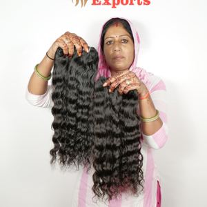 Barato ondulado color natural crudo 100% sin procesar cutícula alineada paquetes de onda profunda al por mayor indio templo cabello humano - Product Image 2