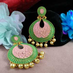 Premium Meenakari Enamel Dangle Earrings For Girls Contemporary Design with Vibrant Colors and Golden Stones Eye-<b>Catching</b> Effect - Product Image 1