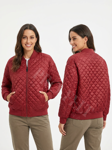 Blouson Bomber matelassé à motif personnalisé, couleur marron uni, fermeture éclair sur le devant, col côtelé, léger, décontracté, respirant, pour l'hiver - Product Image 2