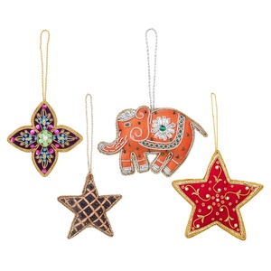 Décorations de Noël en velours perlé faites à la main, ornement en satin brodé personnalisé, étoile d'arbre de paon pour décoration - Product Image 6