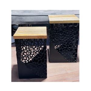 Mesa de centro redonda negra moderna de dos tamaños, metal de aluminio y madera para sala de estar, muebles para el hogar - Product Image 4