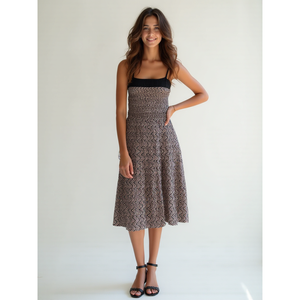 Vestido Midi de Algodón Puro para Mujer, Estilo Casual de Oficina, Cintura Elástica, Transpirable, Sin Arrugas, Largo hasta la Rodilla, Talla XS - Product Image 1