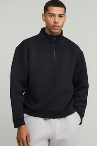 Sweat-shirt noir demi-zip unisexe surdimensionné 100% coton lourd polaire quart Zip pull Logo personnalisé goutte épaule sweats à capuche - Product Image 4
