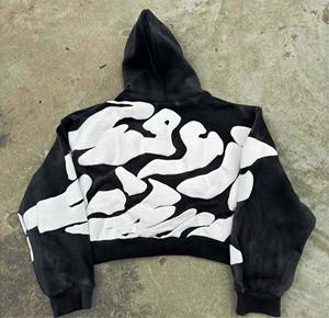 Sweat à capuche unisexe surdimensionné en coton épais de haute qualité pour homme, personnalisable avec impression 3D en relief et broderie, vente en gros - Product Image 3