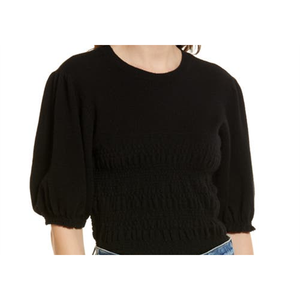 Cardigan da Donna Autunnale in Lana Cashmere Riciclata Premium FRAME con Maniche a Sbuffo Smock e Collo a Fiocco, Nero, Taglia Media, Traspirante - Product Image 2