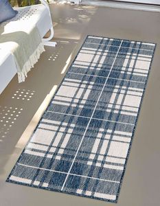 Tapis de coureur à carreaux géométriques intérieur/extérieur tissé à la main anti-dérapant rembourré pour les amateurs de sport de camping de vie active - Product Image 1