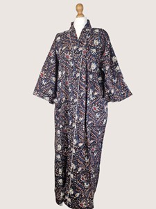 Bata Larga Estampada Floral para Mujer, Manga Tres Cuartos, Cuello Mandarín, Suave, Informal, para Primavera, Mezcla de Viscosa y Poliéster - Product Image 3