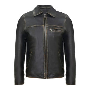 Chaqueta de cuero con estilo personalizado nuevo diseño piel de oveja Vintage Color sólido hombres mujeres chaquetas de cuero Unisex - Product Image 6
