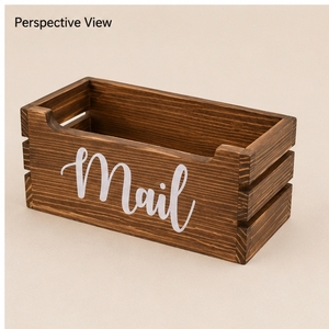 Wooden Mail Storage Box Rectangle <b>Rustic</b> Design Dark Brown <b>Desk</b> Organizer Single Tier Lacquered Finish - Product Image 1