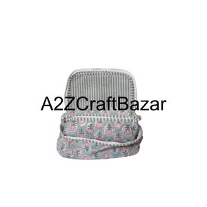 Pochette de toilette en coton 100 % pur imprimé à la main pour femmes, pochette cosmétique de mariée, pochette à maquillage imprimée à la main pour les mariages - Product Image 3