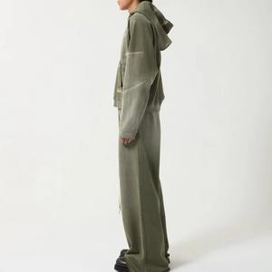 ชุดเซ็ตเสื้อฮู้ดดี้ทรงหลวมสไตล์วินเทจผ้าเฟรนช์เทอร์รี่หนา 400 กรัม ซักฟอกสีซีดแบบซันเฟดและย้อมสีแบบแอซิด พร้อมกางเกงขายาวทรงสแต็ค ชุดแทรคสูทลำลองสำหรับผู้ชาย - Product Image 2