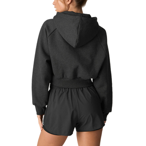 Vêtements d'hiver décontractés à manches longues en polaire, sweats à capuche courts personnalisés pour femmes, sweat à capuche Streetwear pour femmes - Product Image 3