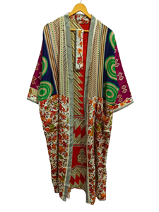 ชุดกิโมโนผ้าไหมส่าหรีลายดอกไม้แนววินเทจชุดคลุมส่าหรีชุดปาร์ตี้ชายหาดผ้านุ่มทำมือสไตล์อินเดีย - Product Image 3