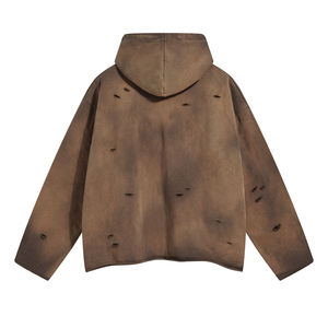 Sudadera con Capucha para Hombre, 100% Algodón, Gruesa, Desgastada, con Agujeros, Estilo Vintage, Lavado Ácido, Color Sólido, Sin Cordones, Decolorada por el Sol - Product Image 2