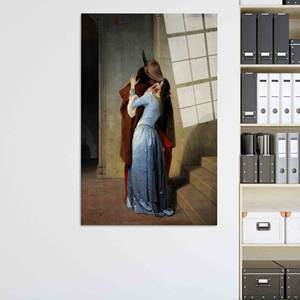 Arte de pared en vidrio de Francesco Hayez, La Besada, decoración impresa en lienzo, arte en vidrio templado - Product Image 1