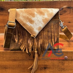 Sac à bandoulière à franges en cuir de vachette fait main Boho Western Style sac à bandoulière avec sangle réglable sacs à main en cuir véritable - Product Image 1
