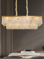 Hochwertige Designer Mehrstufige Alabaster-Pendelleuchte mit Goldketten-Design für Villen, Wohn- und Esszimmer
