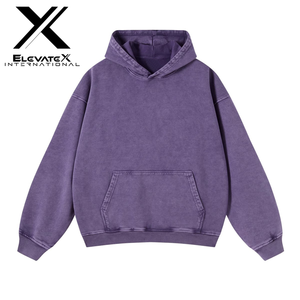 เสื้อฮู้ดผ้าฝ้ายพิมพ์ลาย Dtg สำหรับผู้ชายผ้าฟลีซซักลายกรดสไตล์วินเทจ - Product Image 4