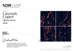 Azulejos Cuadrados de Porcelana Vitrificada Brillante de 60x60 cm, Superficie de Alto Brillo con Diseño de Laberinto en Color Cobre, Azulejo de 600x600 mm para Interiores de Oficina Moderna - Product Image 2