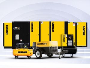 Compresseur d'air industriel à piston jaune et noir, lubrifié, refroidi par air, unité stationnaire 35 bars 10 bars pour usage en usine - Product Image 1