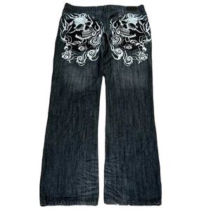 Street Fashion New Oversized Skull Bordado Casual Jeans Ladies Y2K Hip Hop Vintage Joker Pantalones de pierna ancha de cintura alta - Product Image 1