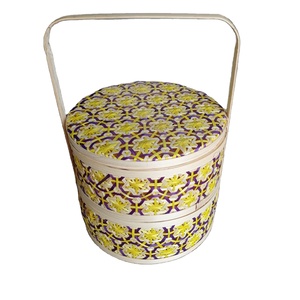 Multi-Function Handle Two-Tier Storage Basket Home Decoration <b>Bamboo</b> Material - Product Image 1