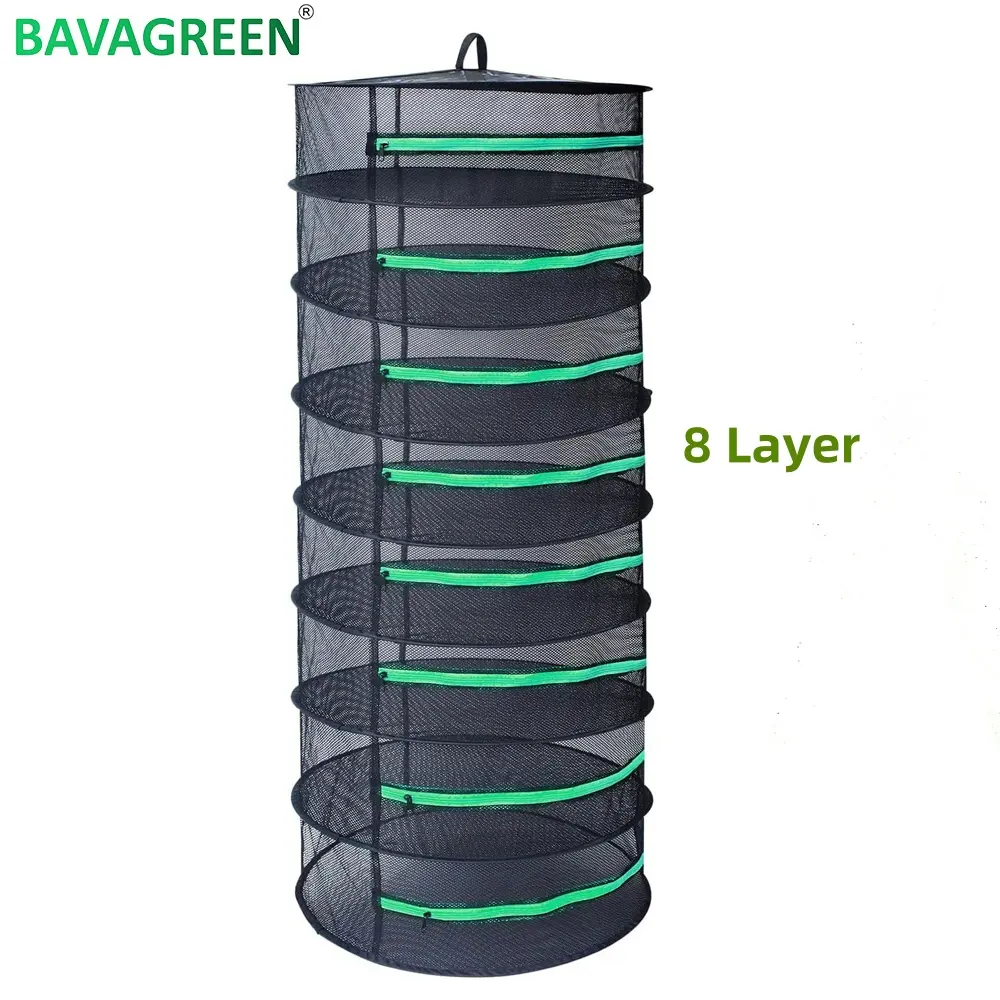 BAVAGreen Krauttrocknungsregal 6 Schichten 8 Schichten hängendes Netz Reißverschluss-Krauttrockner für Anbau Zelt Gewächshaus Anbaukasten