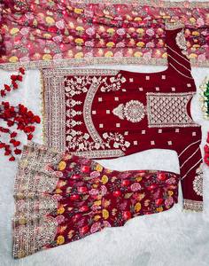 Ensemble de costume Sharara pakistanais lourd de nouveau créateur élégant pour les célébrations festives et traditionnelles de mariage nuptial - Product Image 4