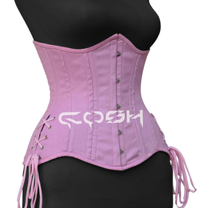 Corsé de Algodón Rosa Personalizado con Diseño de Lazos en la Cadera |    Corsé de algodón con tiras en la cadera - Product Image 3